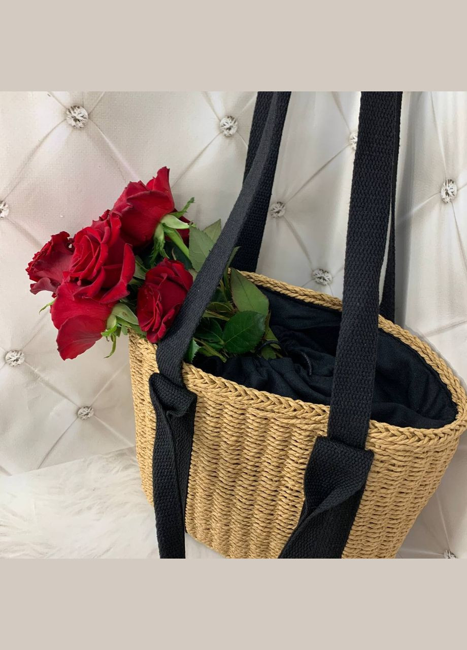 Летняя плетеная сумка корзинка с длинными ручками и черной подкладкой No Brand (293510690)