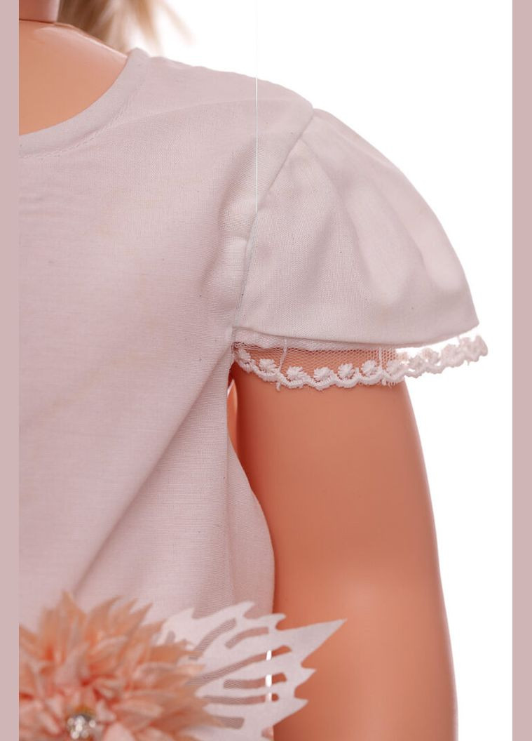 Бежева сукня ошатна з коротким рукавом бавовняна з квітами бежева 92 см (39434) BABYKROHA (323469439)