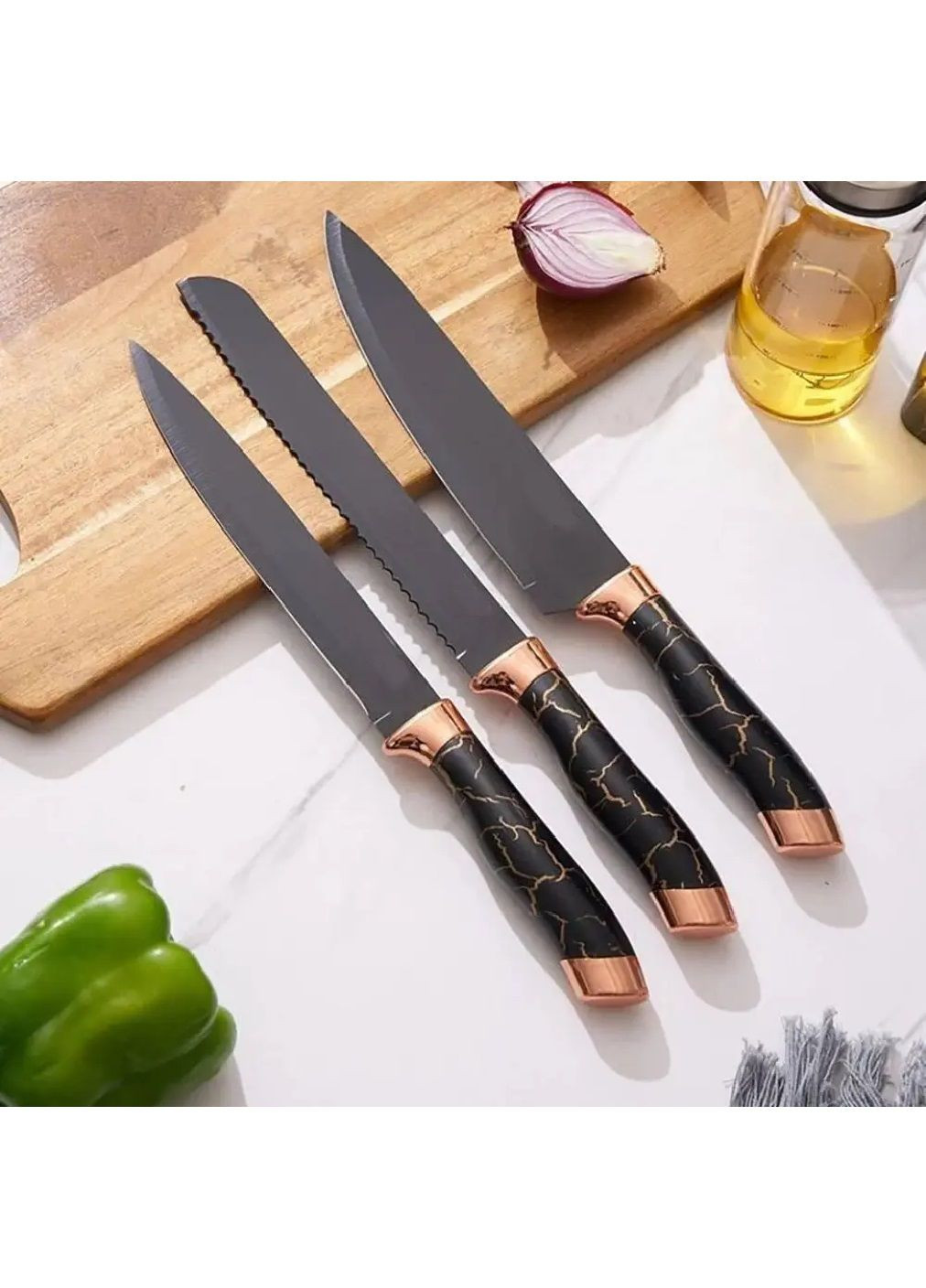 Набір комплект кухонних ножів з нержавіючої сталі з ергономічною пластиковою ручкою прозорою підставкою 5 штук (480839-Prob) Unbranded чорний, нержавіюча сталь, пластик