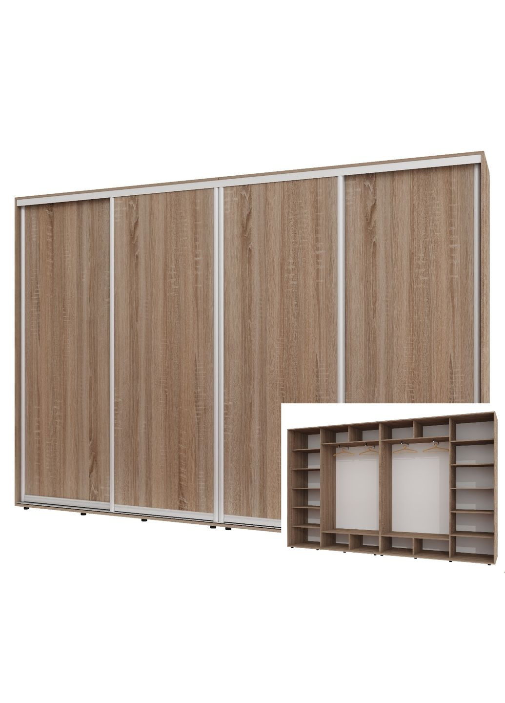Шкаф-купе четырехдверный 330*45*250 см Дуб Сонома трюфель 4 двери ДСП ШК-02 Алекса (360474133)