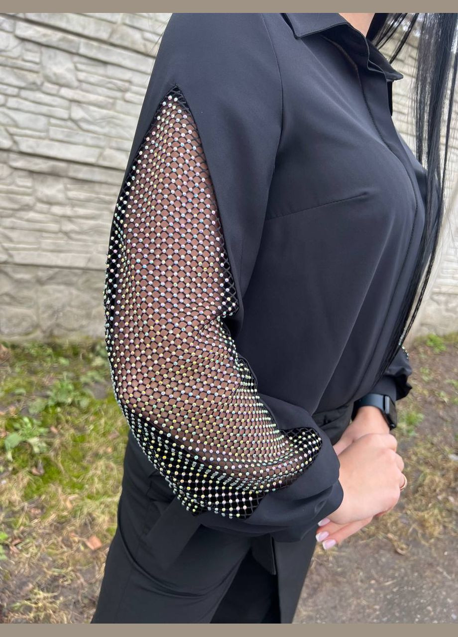 Черная классическая, повседневный, праздничный рубашка однотонная No Brand