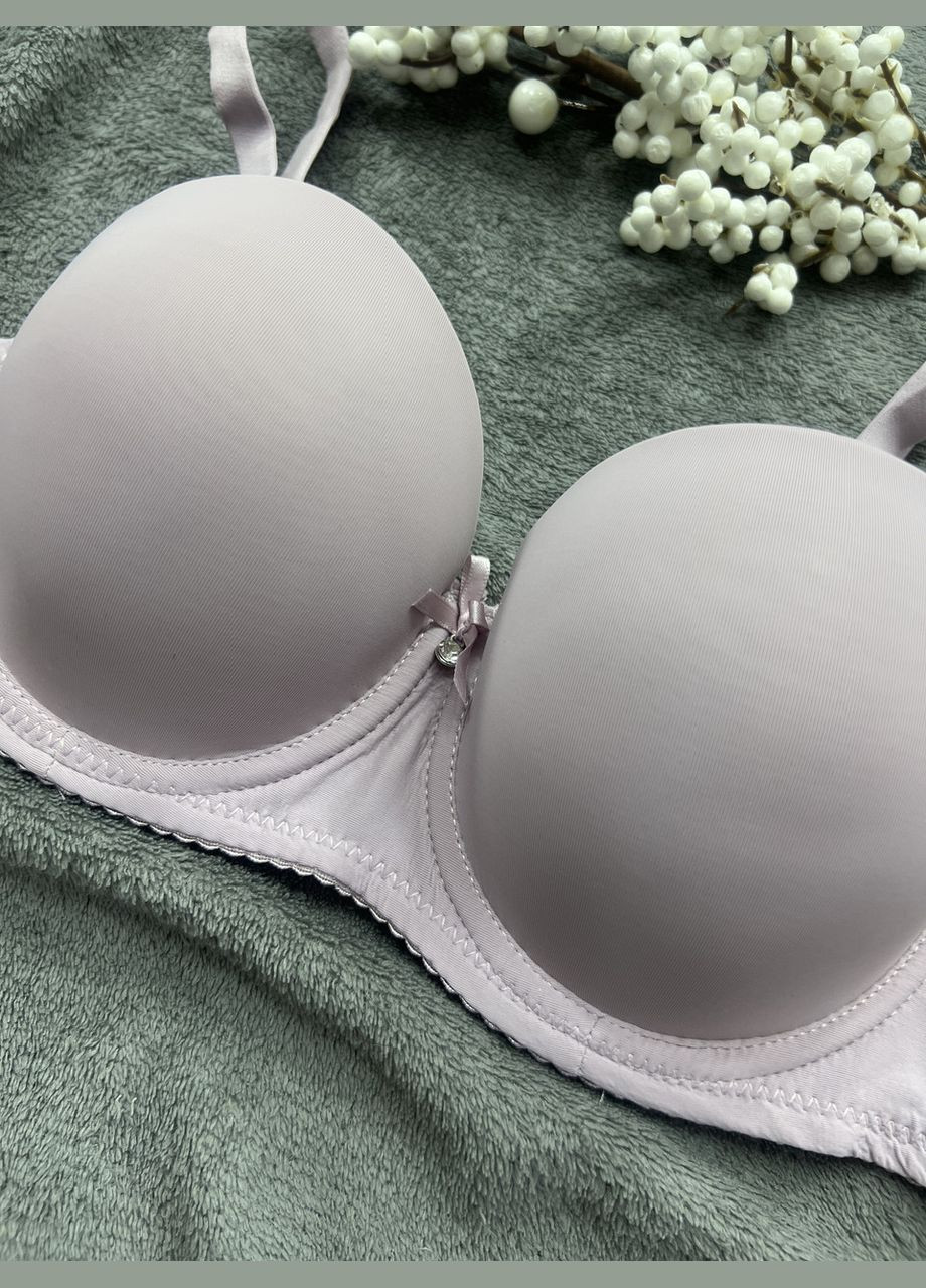 Сиреневый гладкий бюстгальтер-бандо дафна с тройным пуш ап сиреневый, 70ав 75ав 80ав с антисползающими полосами Rumu с косточками