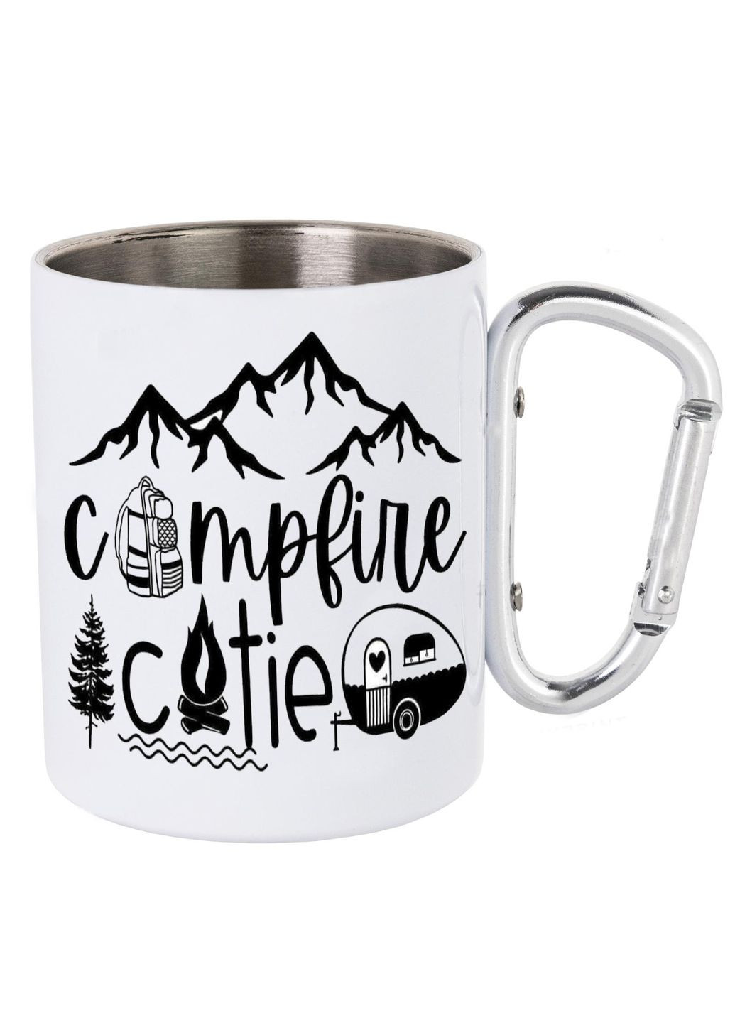 Кружка металева з карабіном (silver) туристична 300 мл #0077 біла No Brand (316121266)