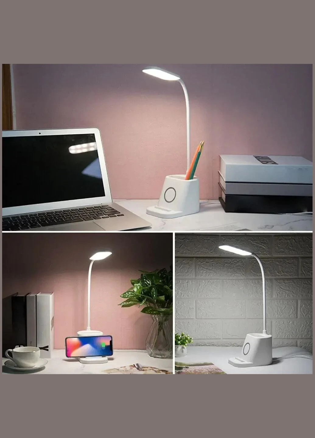 Розовая Аккумуляторная Настольная LED лампа Bionic Desk Lamp c USB выходом, органайзером и подставкой для Digital (334304225)