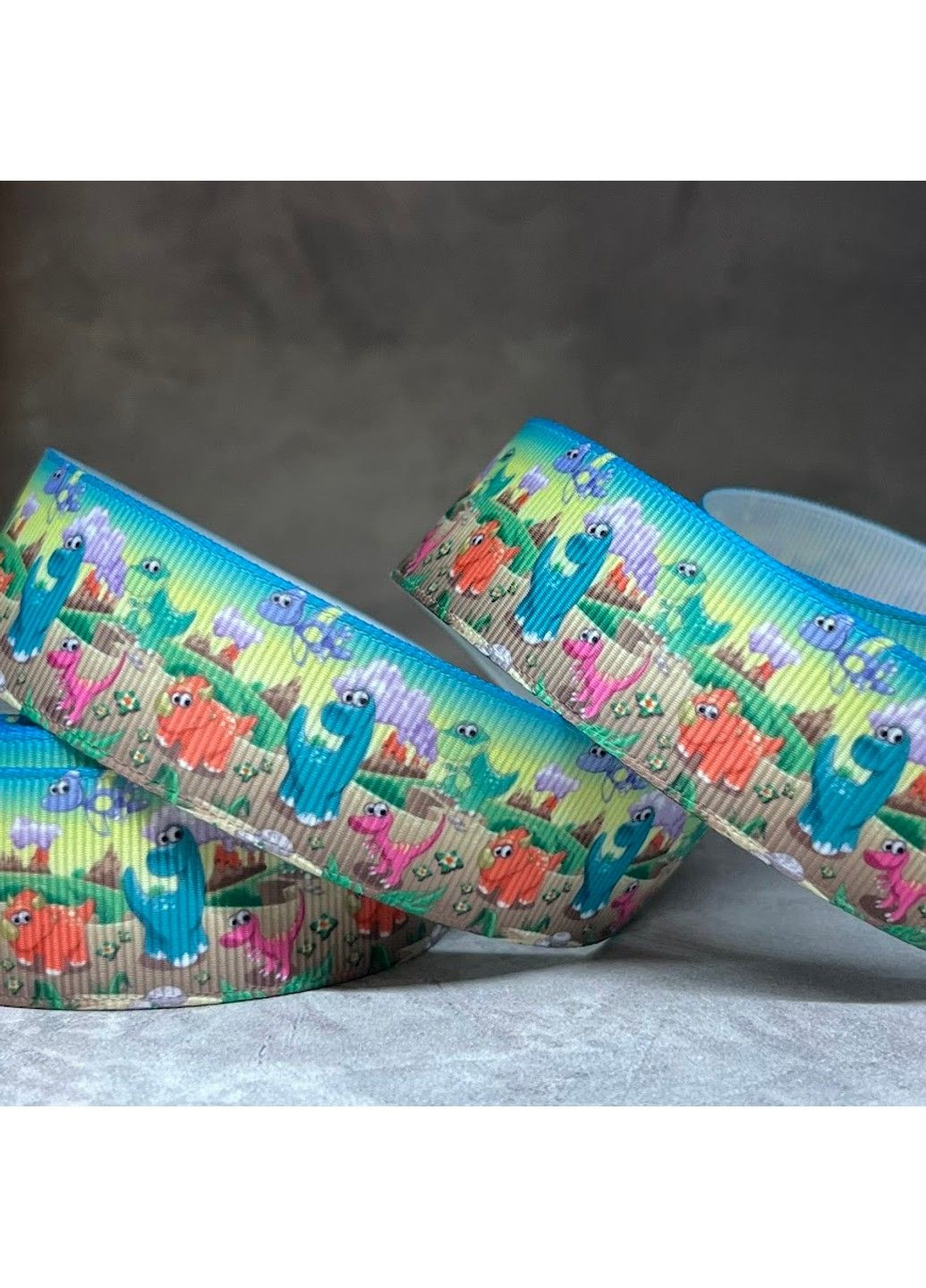 Репсова стрічка 2,5 см Динозаврики, арт 010483, 1 метр No Brand (315723598)