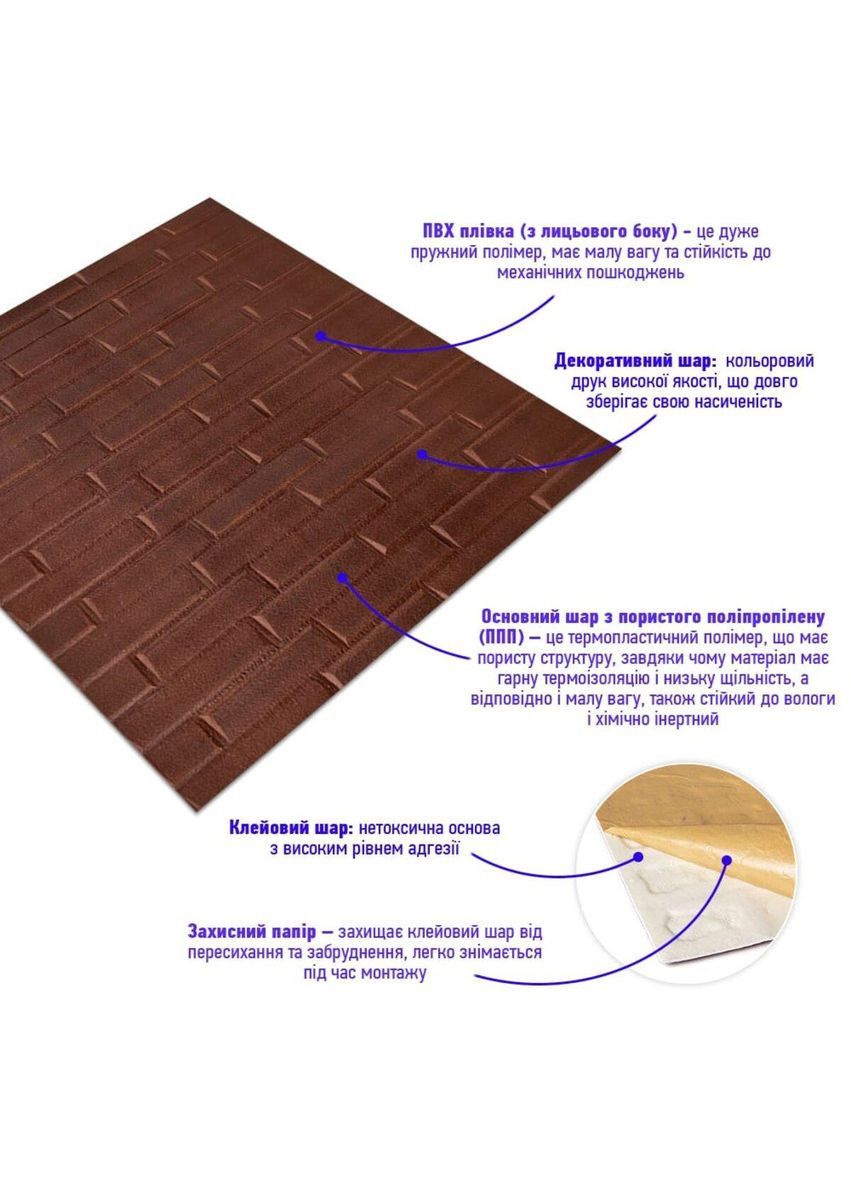3D панель самоклеящаяся кладка коричневая 700х770х5мм (033) SW00000239 Sticker Wall (300242292)