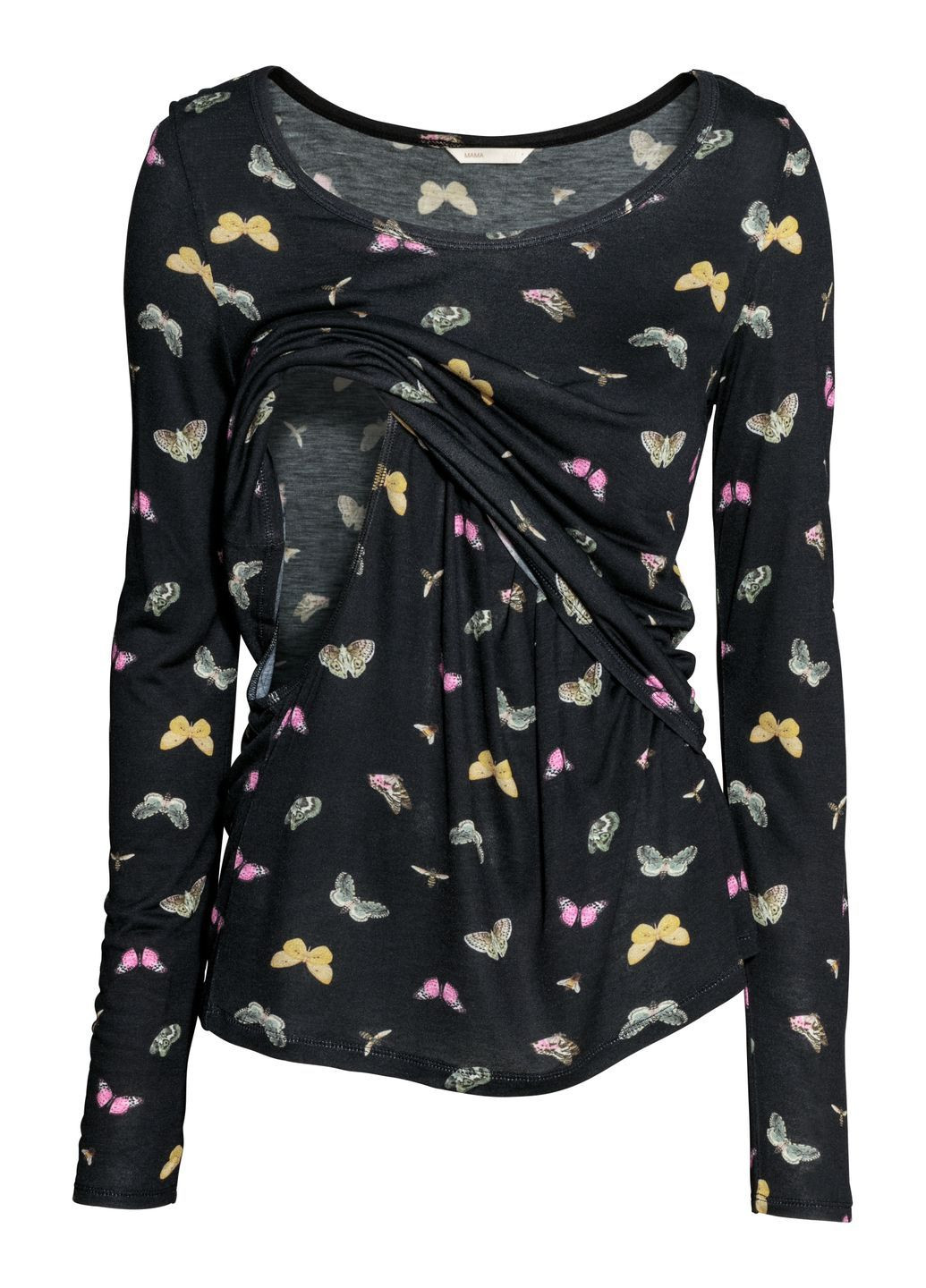 Лонгслів,чорний в кольорові візерунки, Mama H&M (364548026)