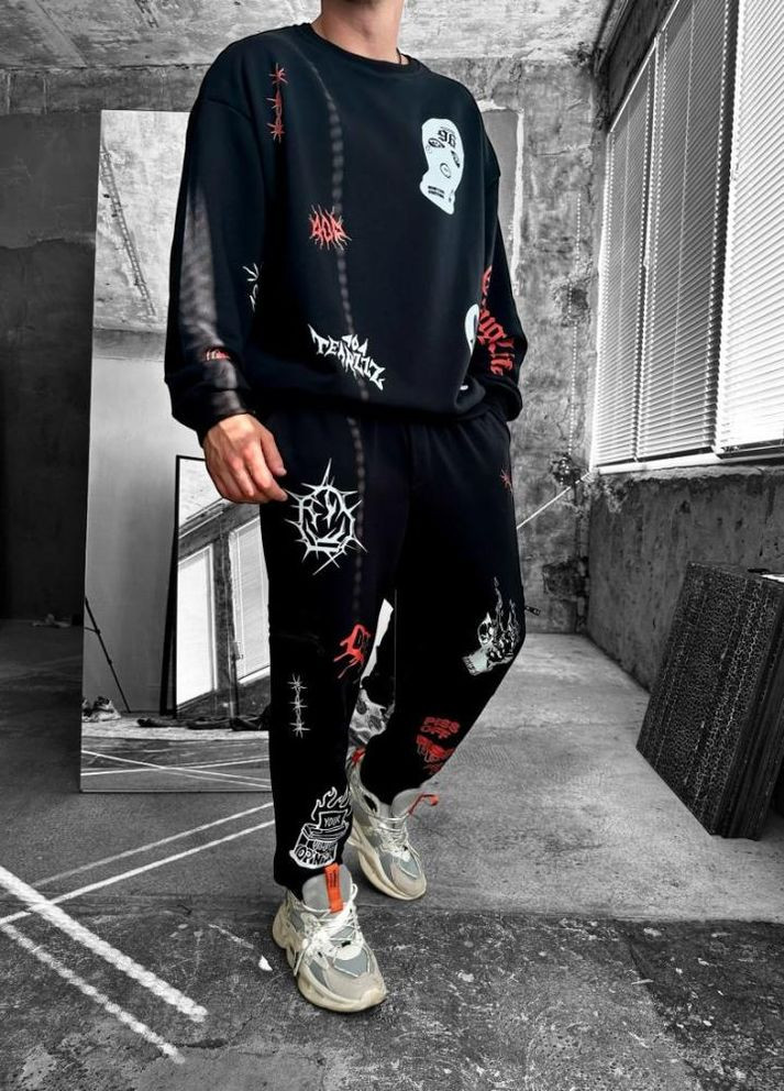 Костюм світшот штани чоловічій чорний дтф принт виробництво Україна No Brand (307151780)