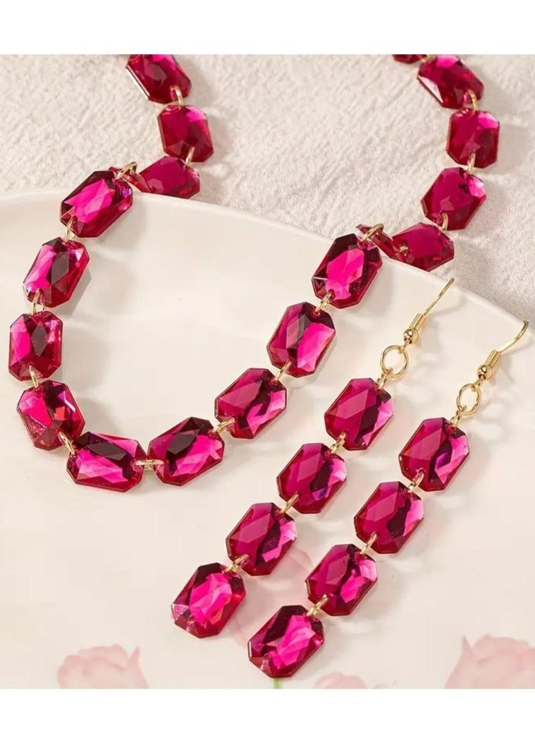 Комплект ожерелье с серьгами малиновые кристаллы, 4338 No Brand (350936886)