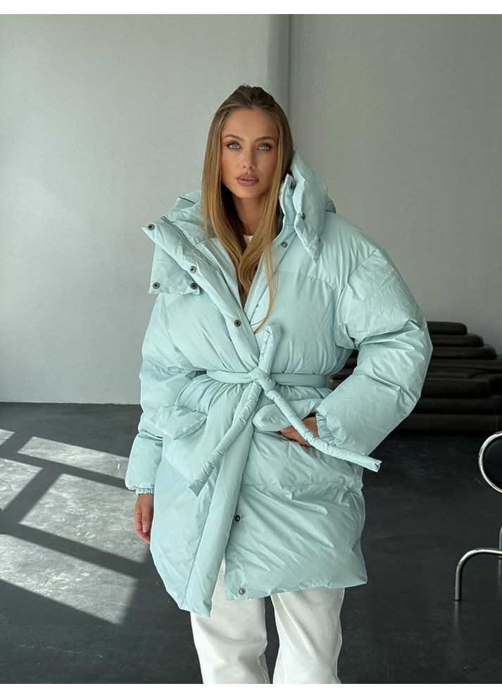 Блакитна зимня жіноча куртка prada з кишенями і капюшоном (mil590) milirud