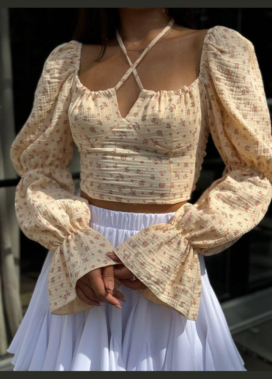 Топ із мусліну з об’ємними рукавами Vakko (338531509)