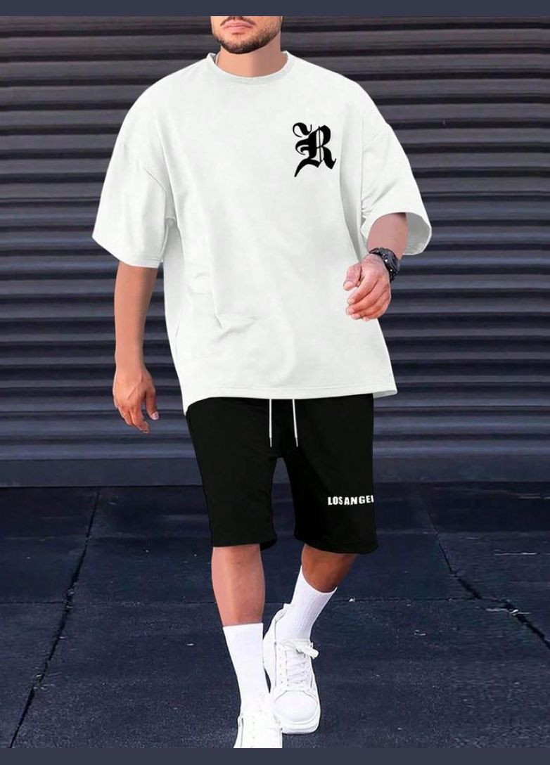 Чоловічий модний чорно-білий літній спортивний костюм-двійка з принтом No Brand (370954413)