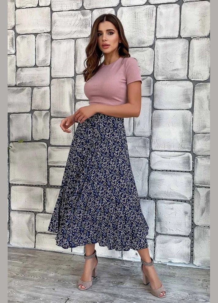 Синяя кэжуал однотонная юбка Seventeen а-силуэта (трапеция)