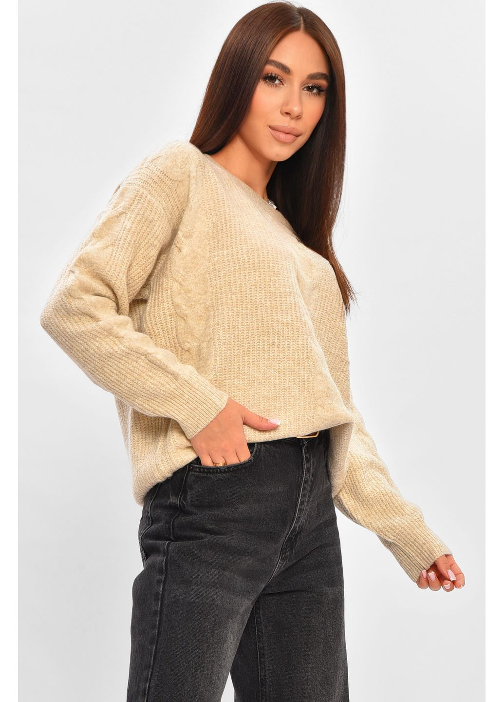 Сиреневый демисезонный свитер женский однотонный светло-бежевого цвета пуловер Let's Shop