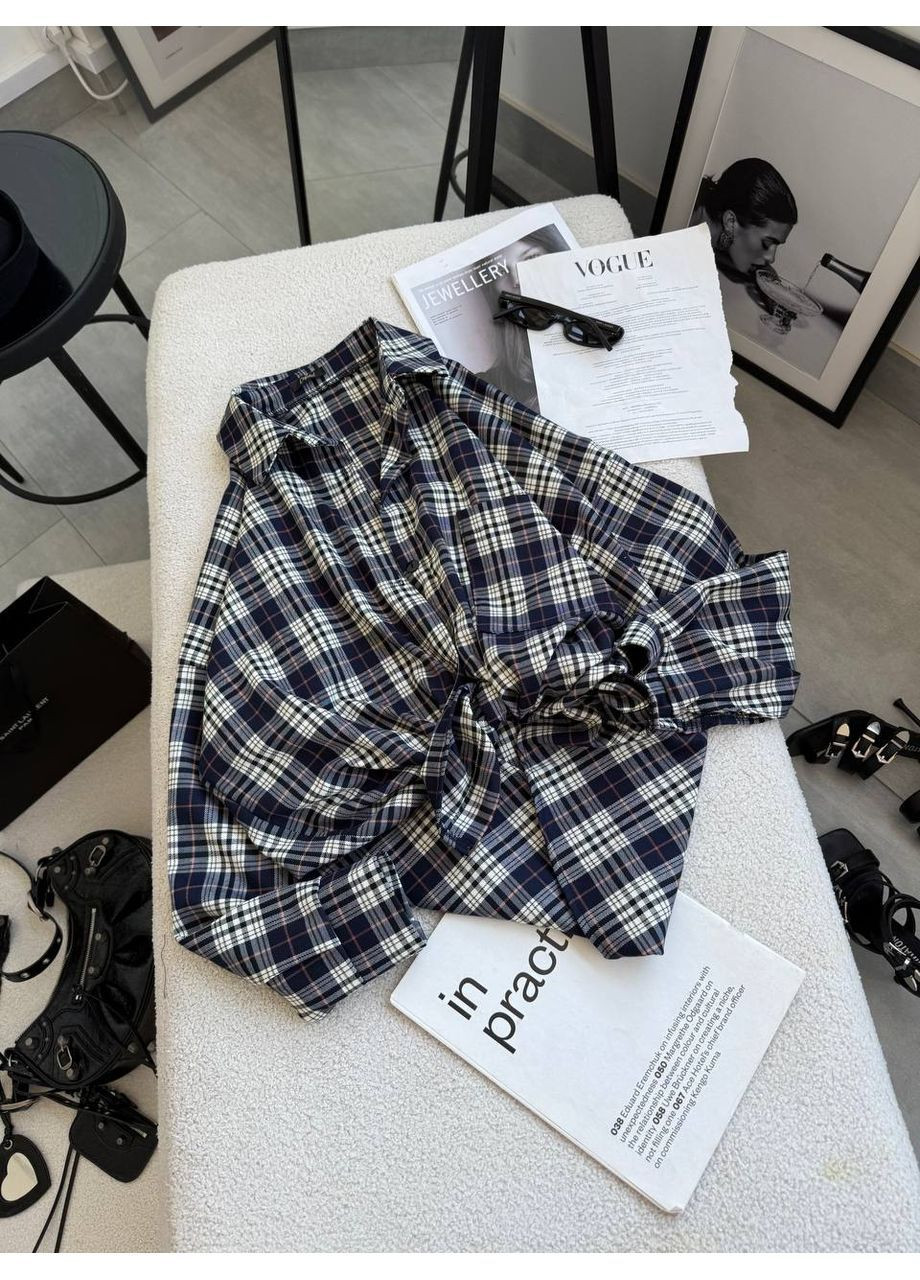 Темно-синяя повседневный, кэжуал рубашка в клетку Style Point с длинным рукавом