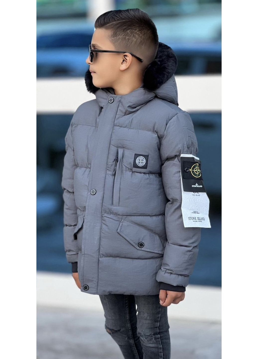 Сіра зимня дитяча зимова куртка-пуховик для хлопчика 98-104 см сіра No Brand