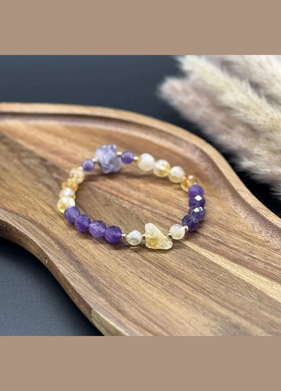 Браслет двусторонний на резинке натуральный Аметист, Цитрин, фур-ра гип-ный сплав цвет золото d-6х8мм+- L-18см No Brand Браслет (324836280)