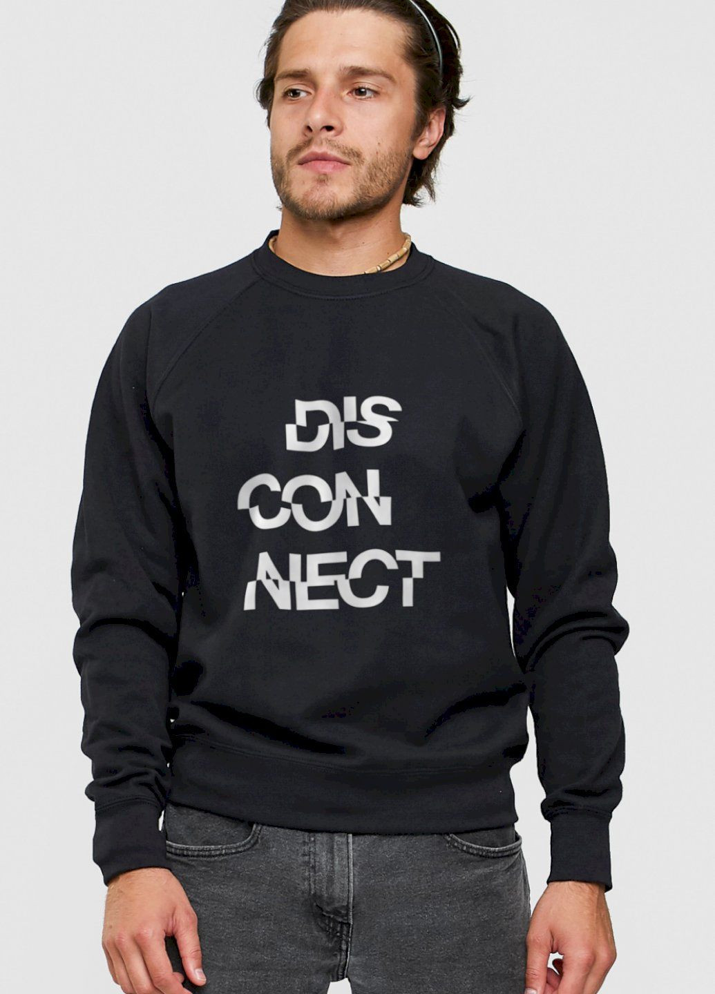 Чорний світшот чоловічий чорний "disconnect" YAPPI малюнок (303773096)