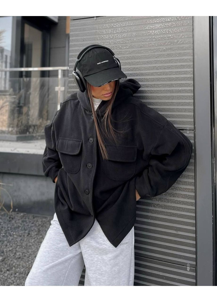 Черная повседневный рубашка однотонная Vione с длинным рукавом