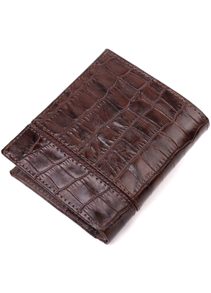 Стильне портмоне для чоловіків з натуральної шкіри з тисненням під крокодила коричневий 21324 Karya (329197054)
