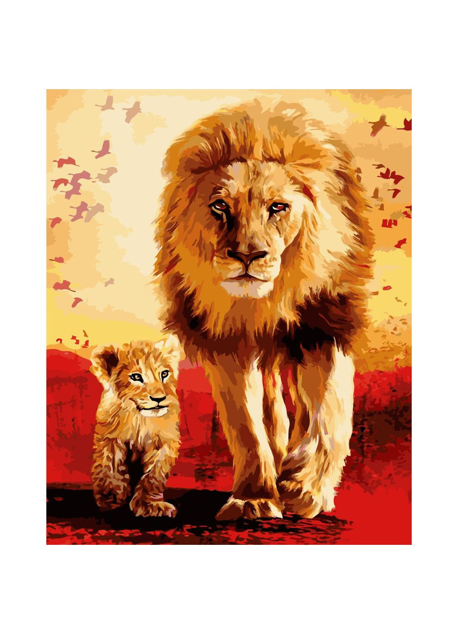 Картина по номерам ПРЕМИУМ Лев с львенком с лаком размером 40х50 см VA-2309 Strateg (362487212)