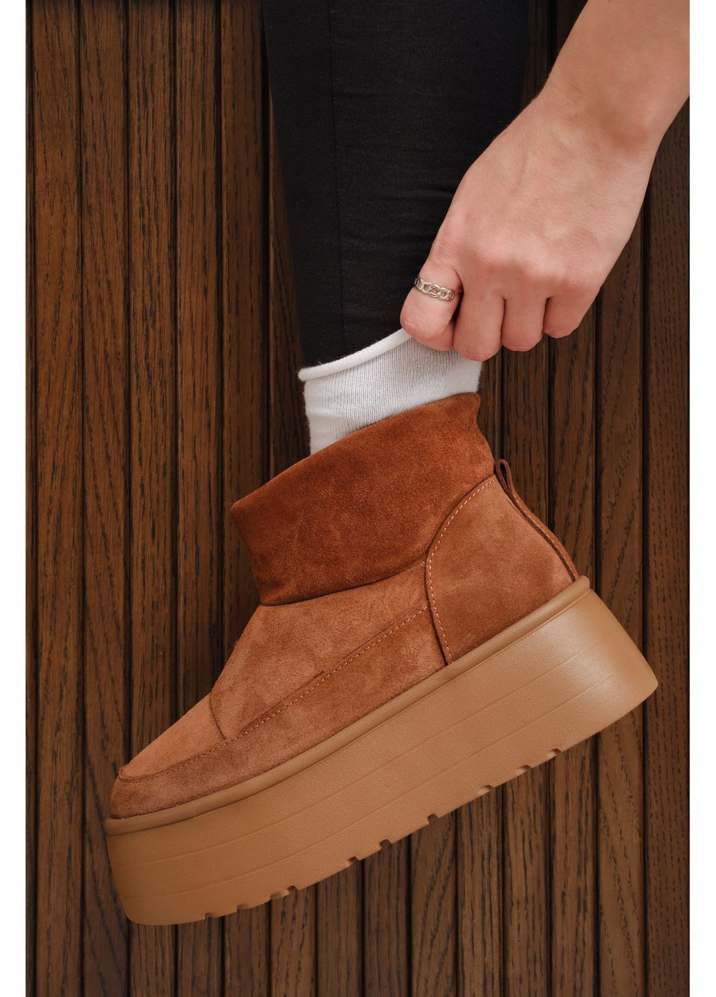 Жіночі короткі зимові уггі з рудої натуральної замші на високій підошві з боковою блискавкою (відшив 3 дні) Paradize (365756008)