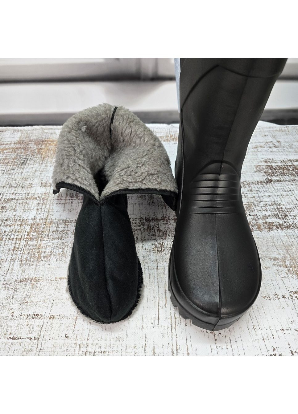 Черные повседневные зимние сапоги мужские рыболовные высокие пенковые с меховой вставкой Gipanis