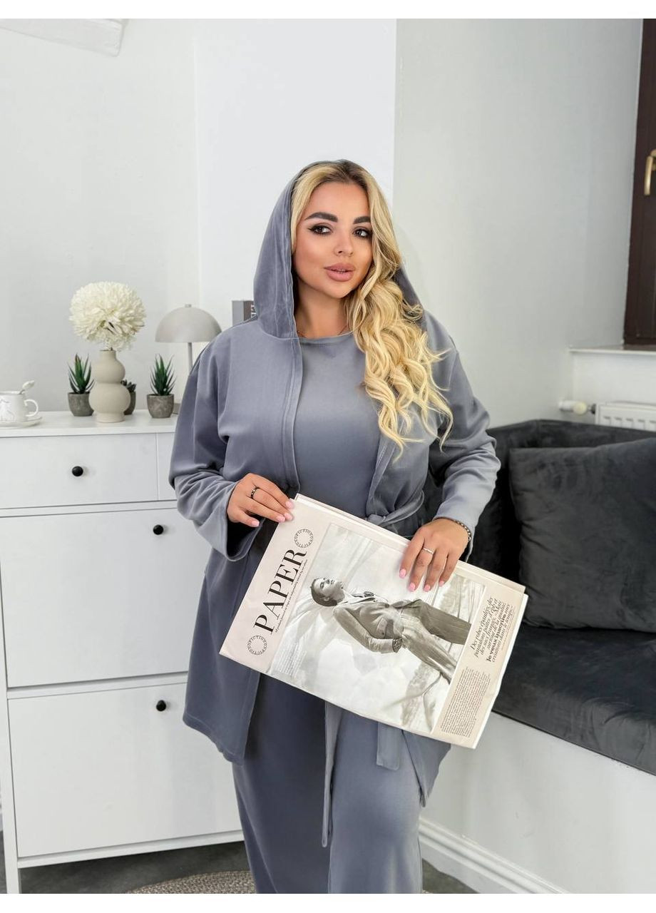 Домашній костюм трійках велюр спорт. Штани,футболка та халат Україна (366222449)