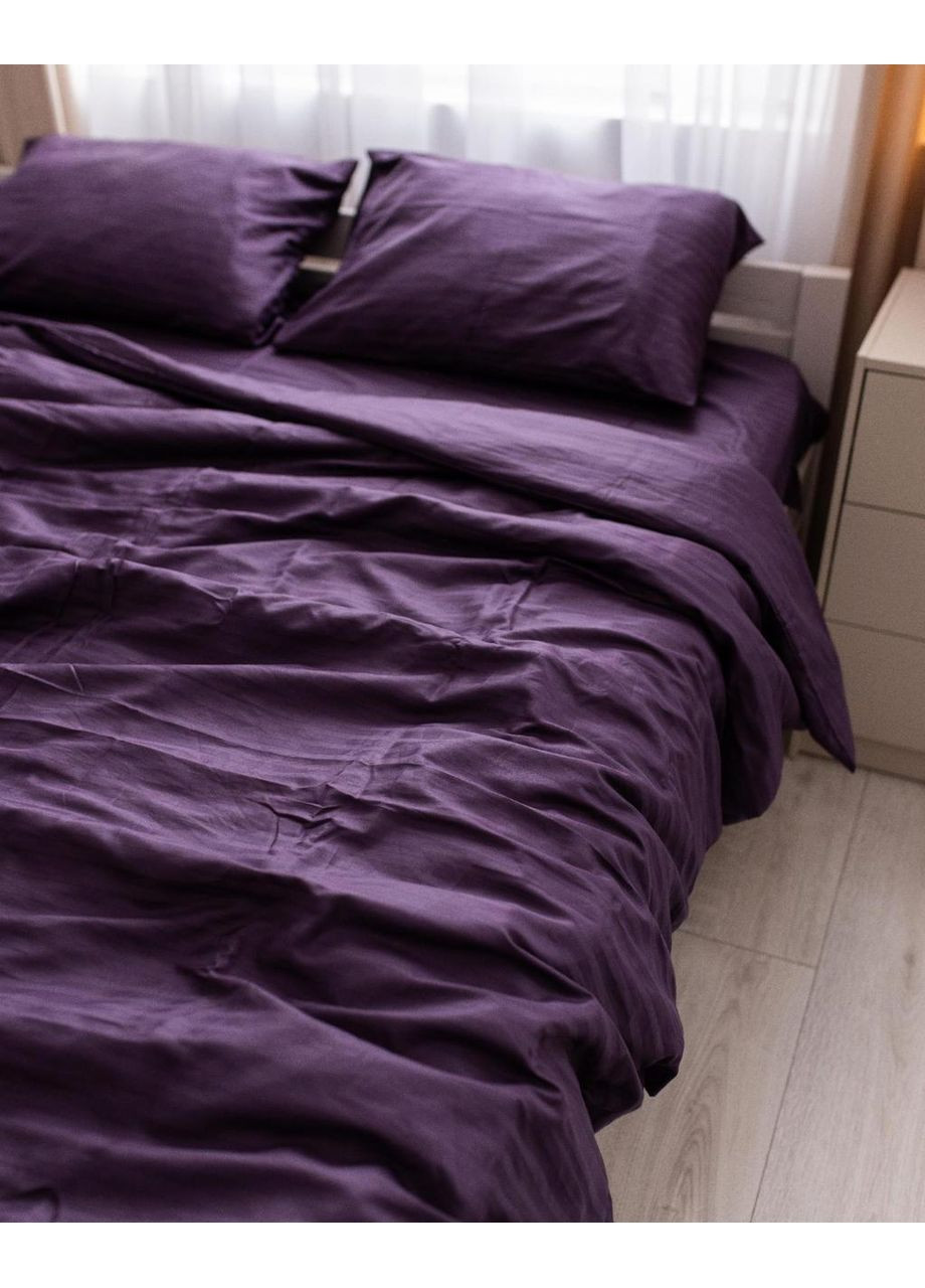 Постельное белье с резинкой Сливовая страйп сатин PREMIUM Двуспальный размер, наволочки 70/70 No Brand (363191506)