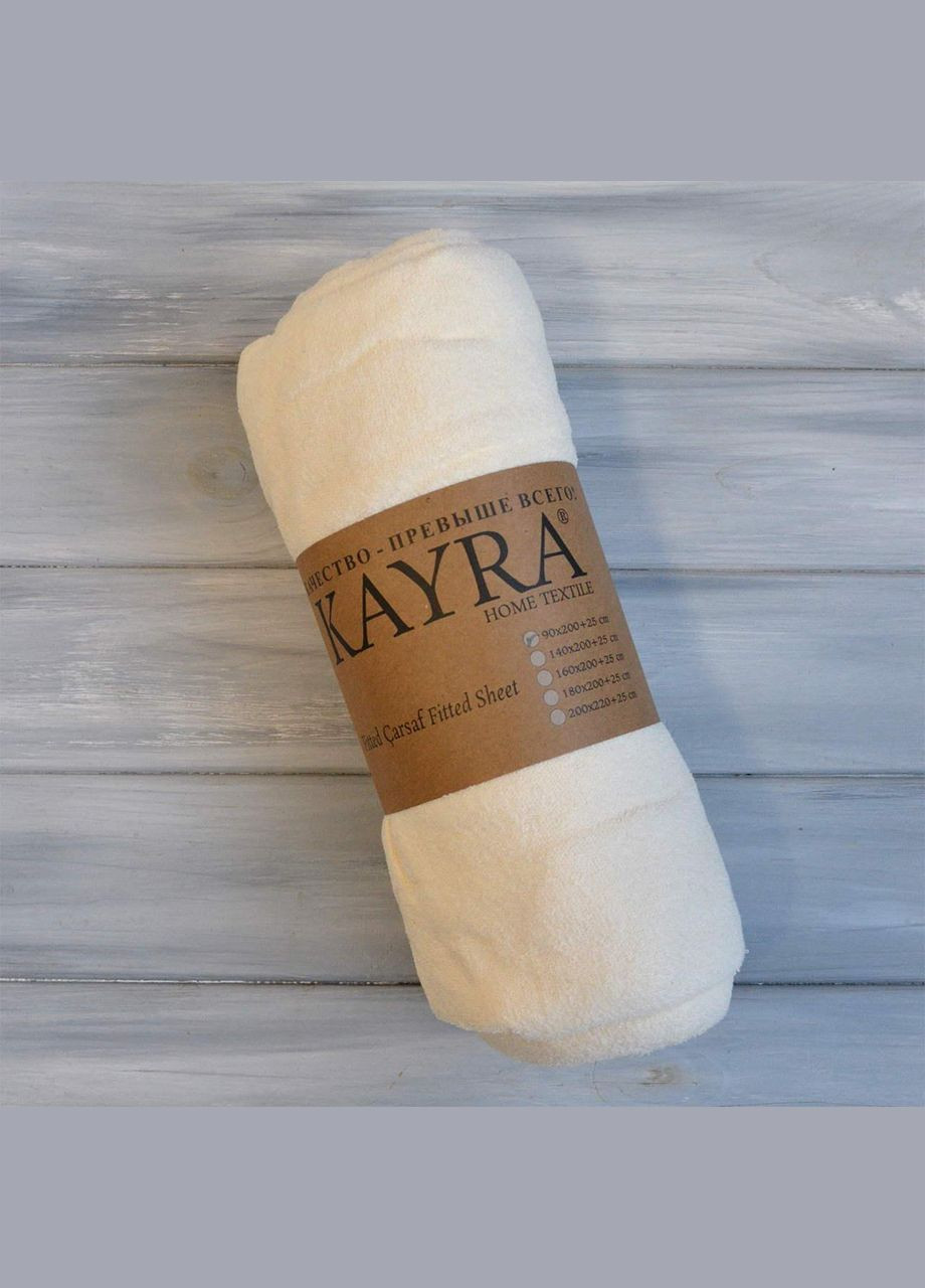 Простирадло 90x200+25см махрове на резинці Кремове Kayra (318381983)