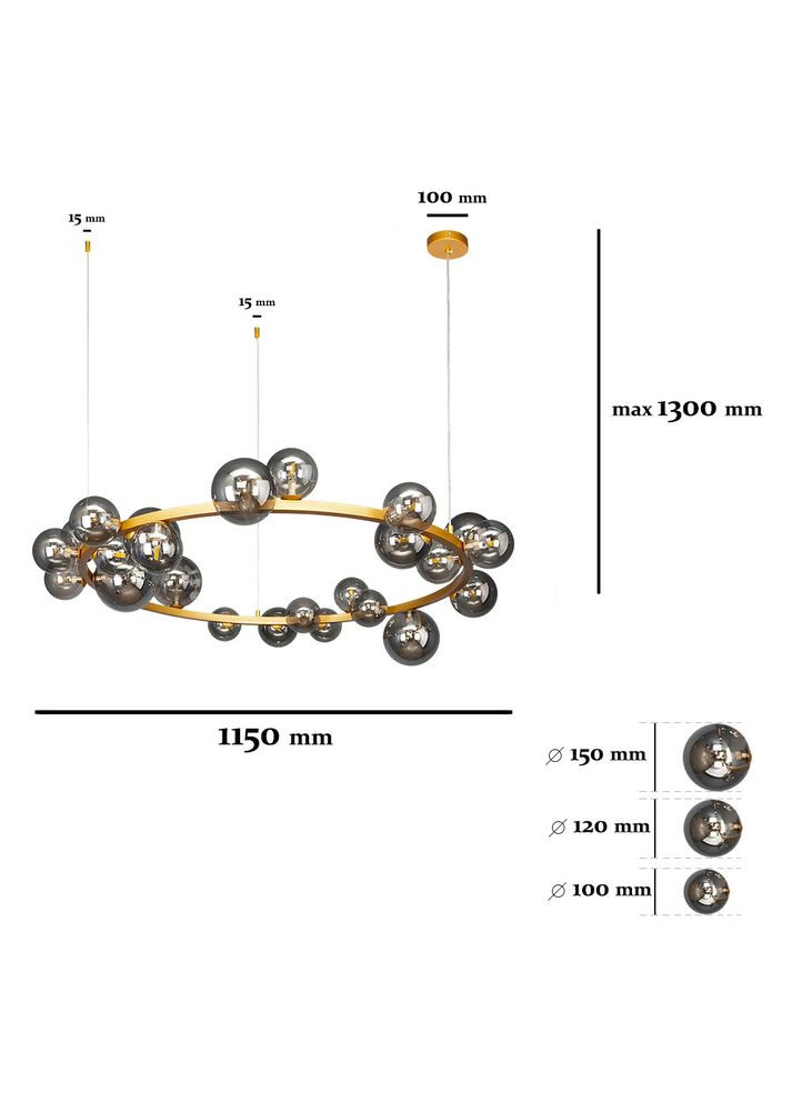 Золота кругла люстра з кульок на 24 лампи "Bubbles" (918LP267-24 DDG+BK) No Brand (370070680)