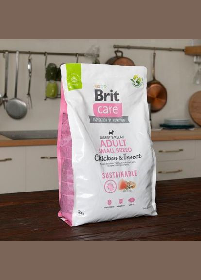 Сухой корм Dog Sustainable Adult Small Breed для собак малых пород, с курицей и насекомыми, 3 кг Brit Care (322874641)