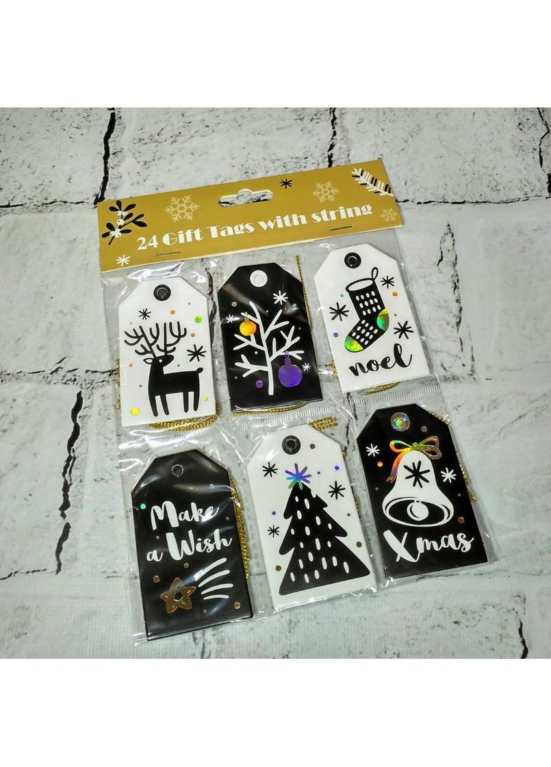 Открытки мини подарочные теги новогодние Christmas 4,5х7.5 см Микс 24 шт No Brand (367959637)