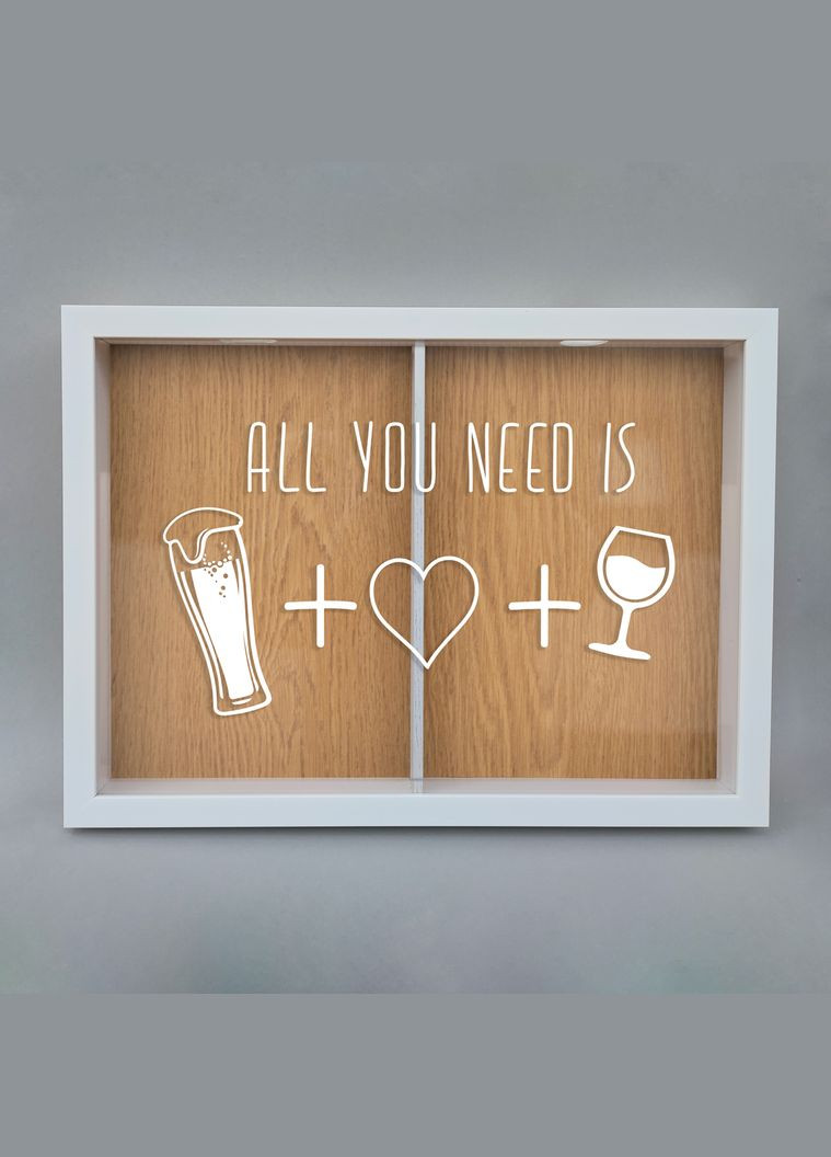 Двойная рамка копилка "All you need is beer, love and wine" для пробок (BDDOUBLE-06) white-brown BeriDari (293509507)