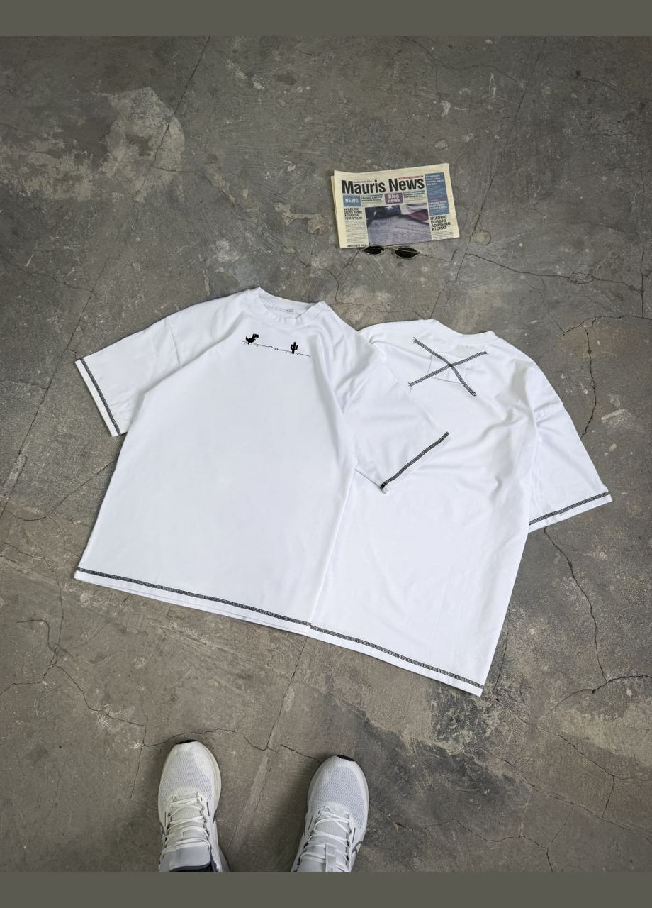 Біла оверсайз футболка біла dino з чорними швами No Brand