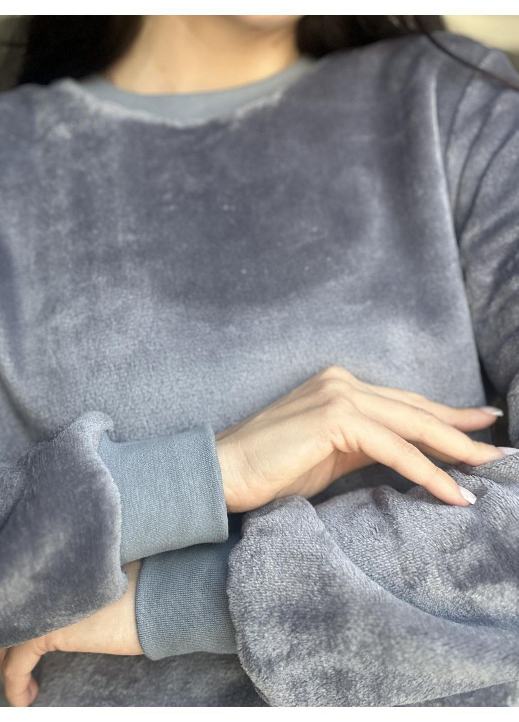 Серая всесезон теплая женская пижама из велсофта свитшот + брюки Vakko