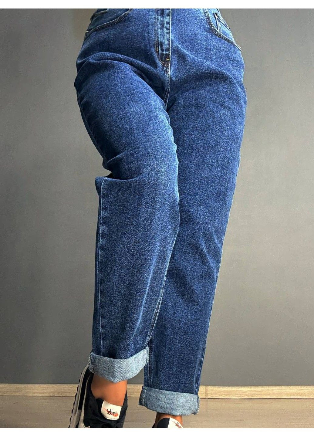 Джинсы женские 8229 Mom большие размеры с резинкой на талии синие Vanver - (341999520)