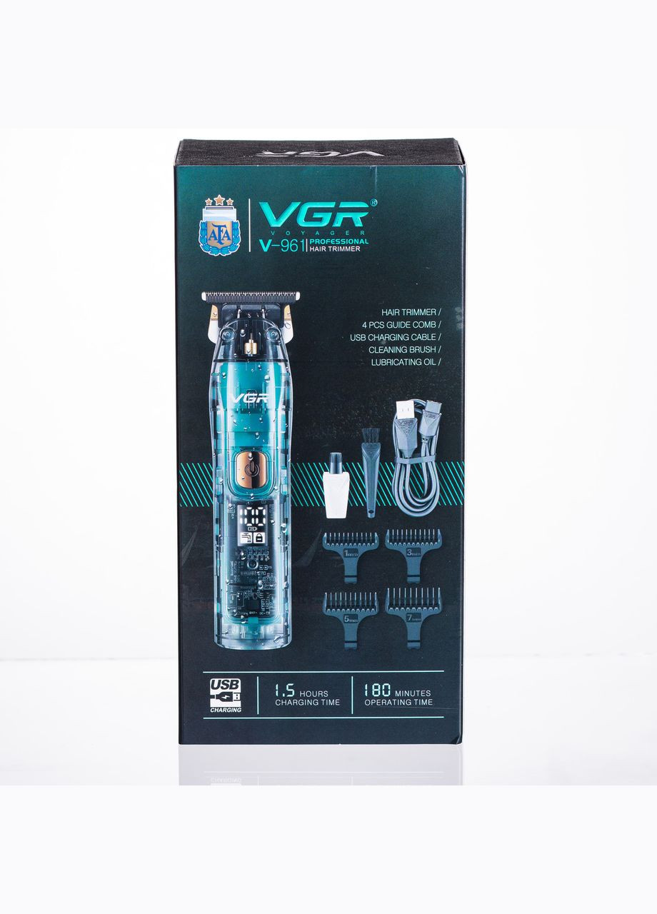 Триммер для стрижки аккумуляторный с 4 насадками Зеленый V-961 VGR (338194696)