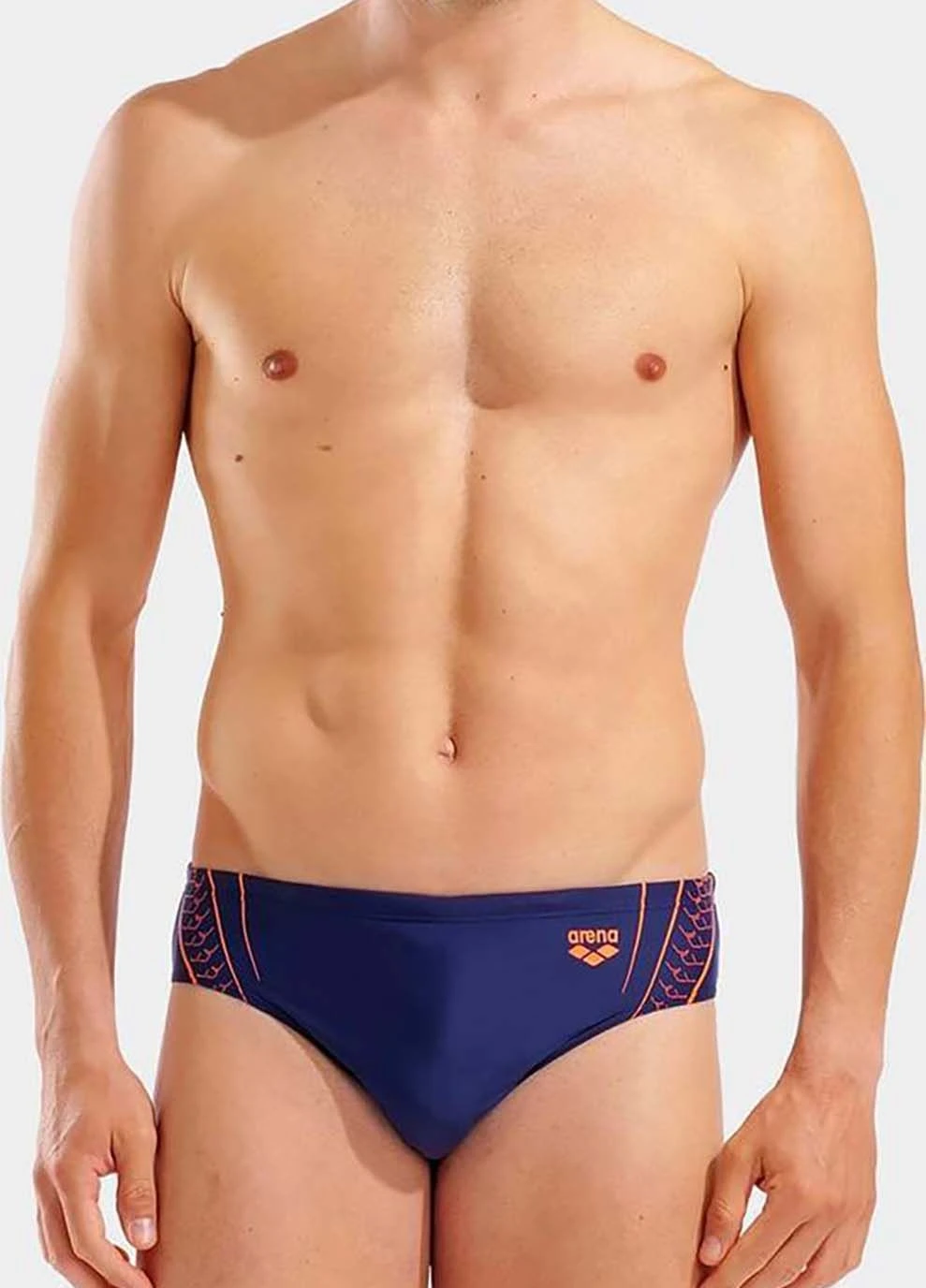 Мужские комбинированные спортивные мужские плавки-слипы double graphic swim briefs тёмно-синий, оранжевый Arena