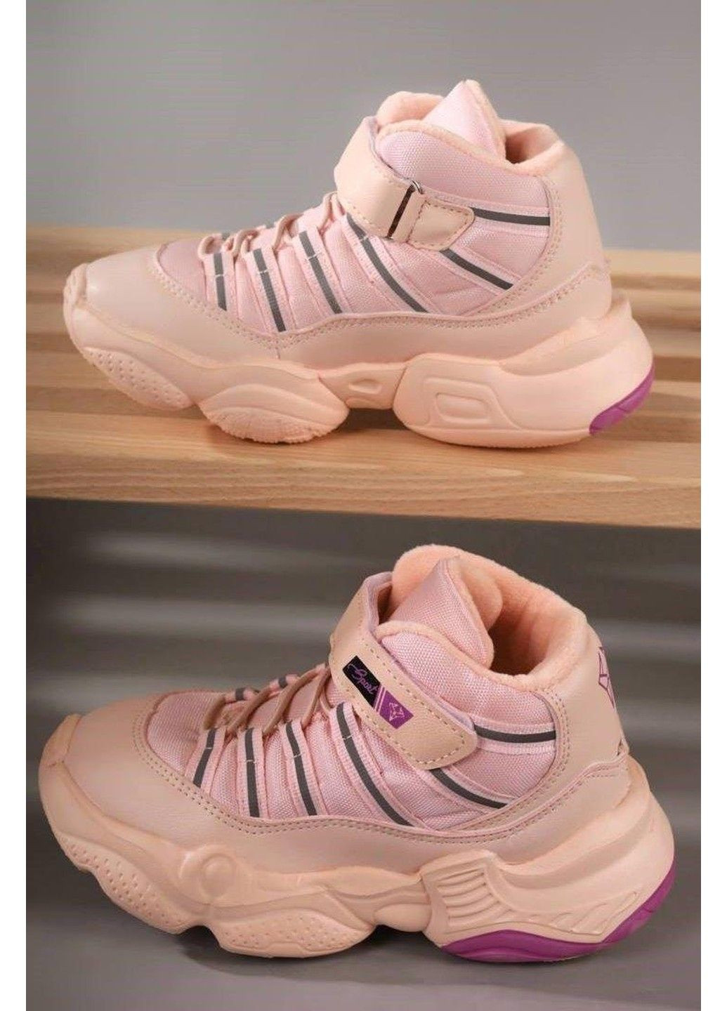 Осенние ботинки детские на флисе розовые Paliament