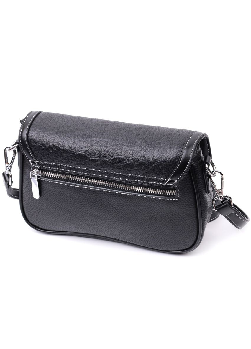 Сумка женская через плечо кожаная с фактурным клапаном 22624 Черный Vintage (302009379)