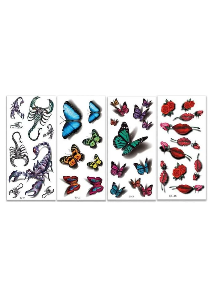 Набір тимчасових тату "3D №2" 3d-set-02, 19 х 9 см 4 шт Fresh Tattoo (395309907)