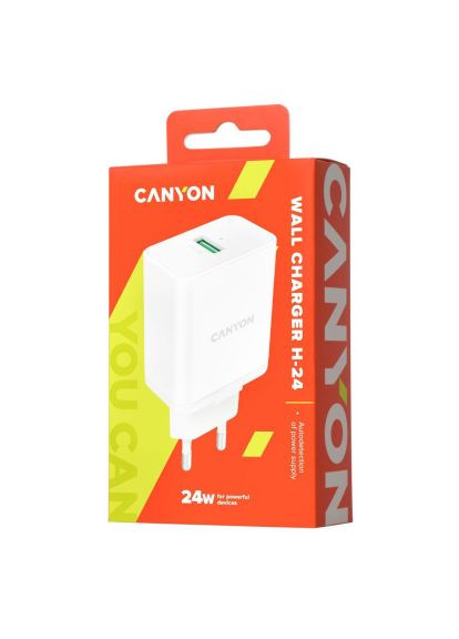 Зарядний пристрій (CNE-CHA24W) Canyon Wall charger with 1*USB, QC3.0 24W (369878185)