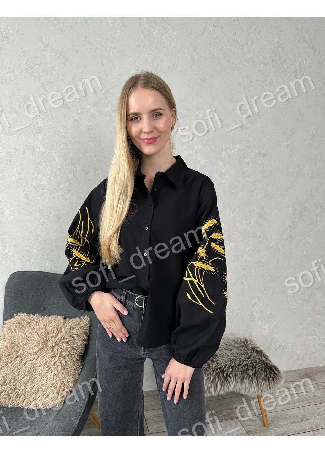 Чорна жіноча сорочка "колосся" ESQ бавовна (357234658)