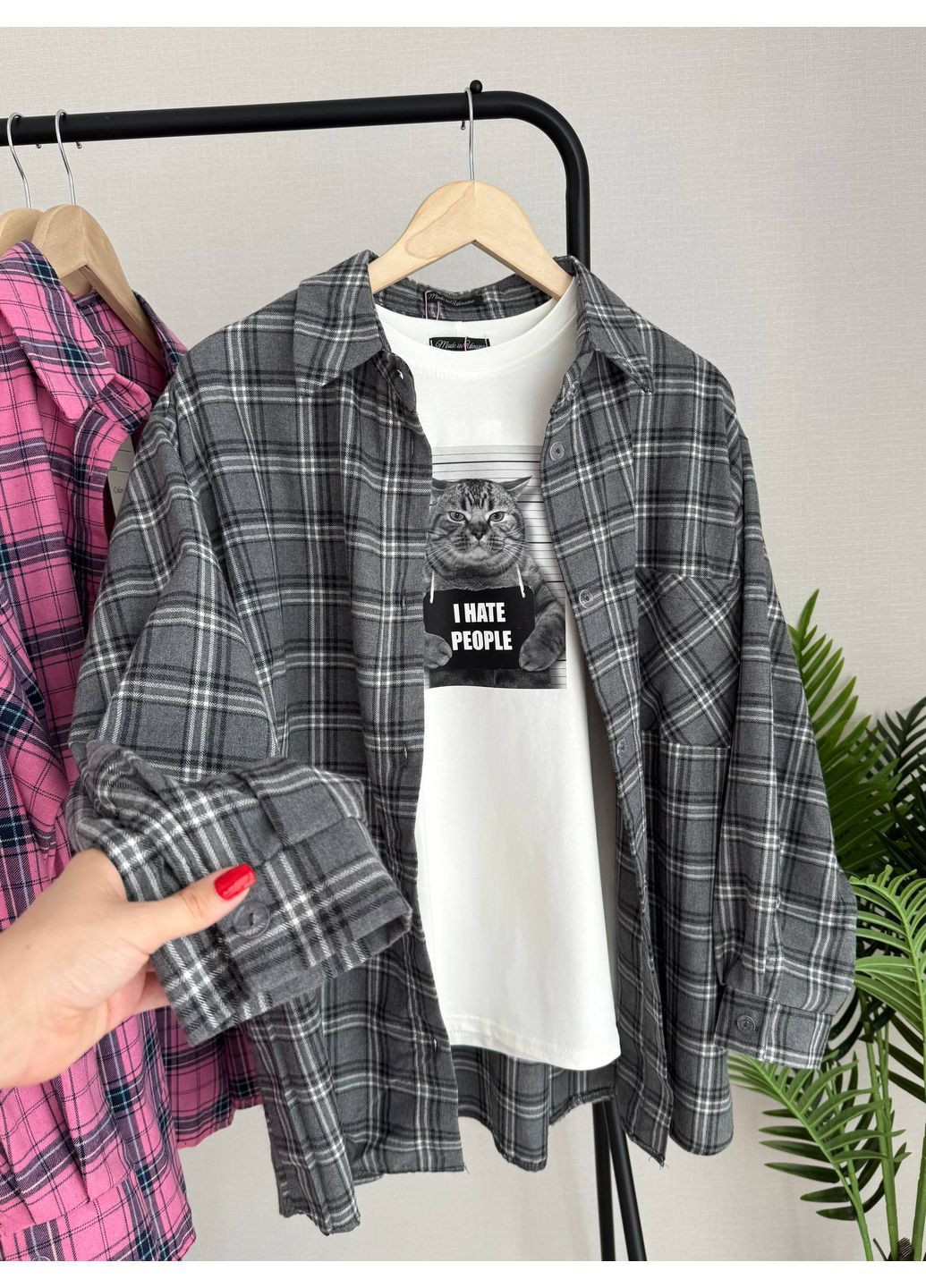 Жіноча сорочка в клітинку з довгим рукавом No Brand (363023311)