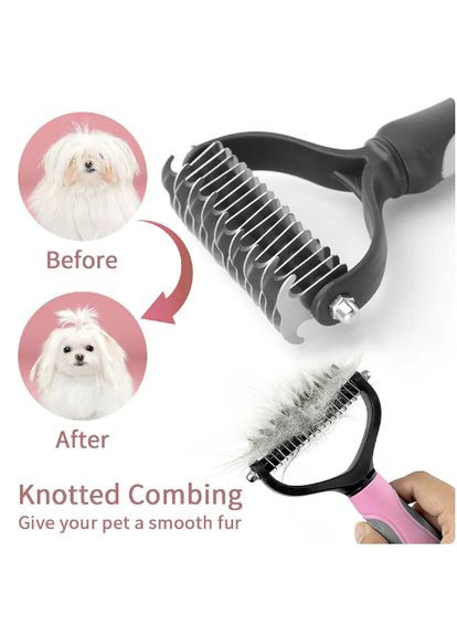 Щітка пуходерка двостороння гребінець для вичісування вовни кішок та собак 17х9см Pink Verke (297869186)