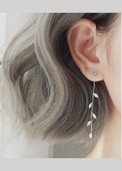 Серебристые серьги листья в кристаллах на цепях 2в1, 5664 Fashion Jewelry (338431188)