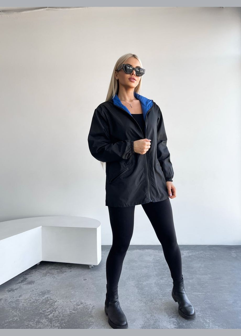 Синяя женская двухсторонняя куртка цвет черный-электрик р.универсальный 454221 New Trend
