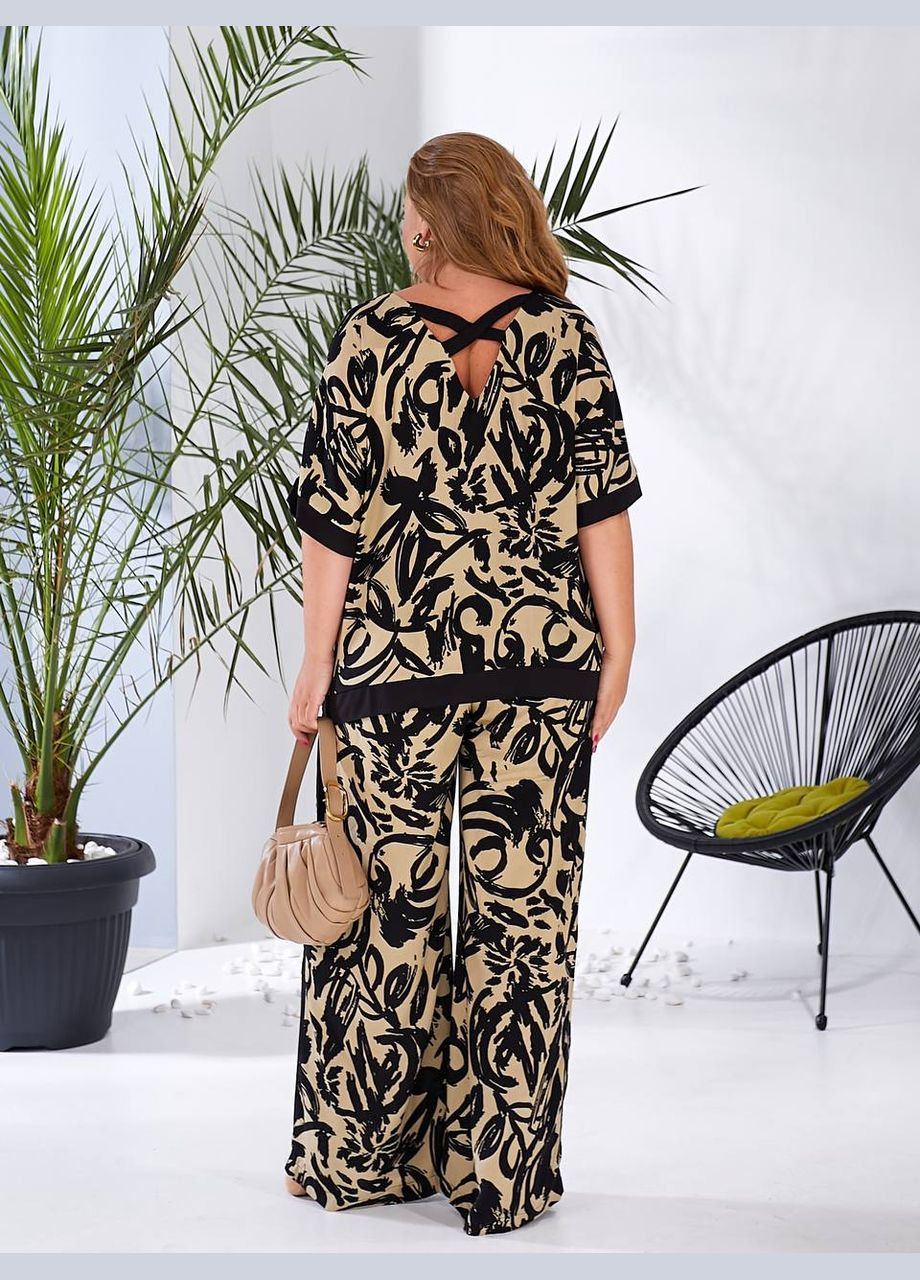 Женский костюм двойка с штапеля цвет черный принт New Trend (330577587)