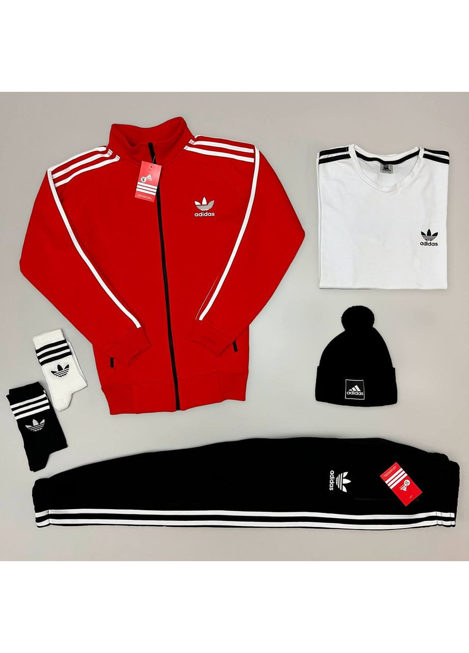 Червоний демісезонний набір зима adidas 5 в 1:кофта,штани,шапка,футболка,2 пари шкарпеток Україна